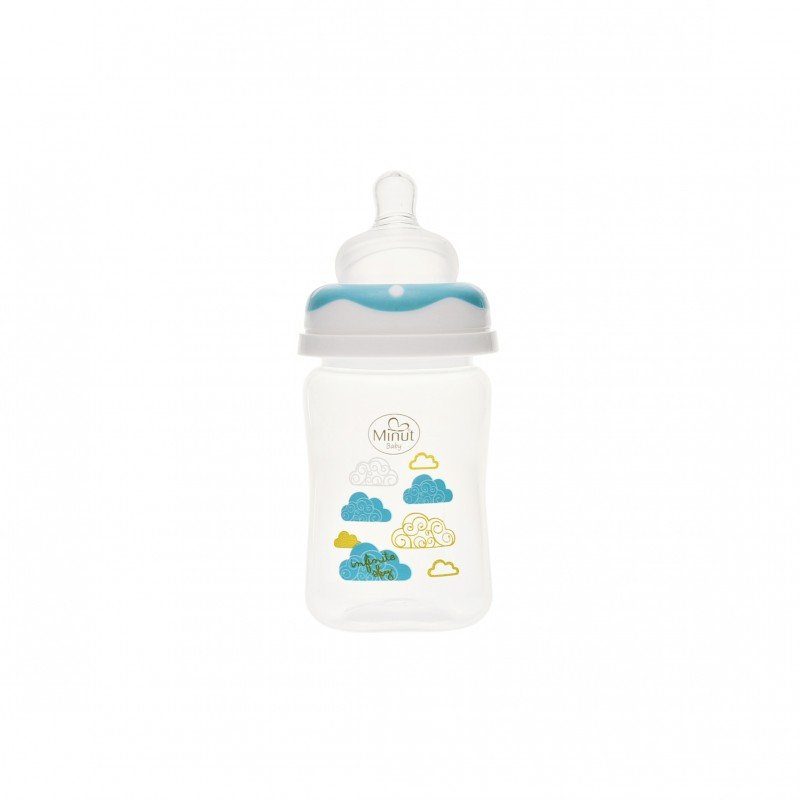 Biberon gat larg Minut Baby cu tetina silicon 150 ml turcoaz