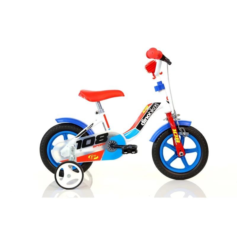 Bicicleta copii, Dino Bikes, Sport 108, Cu roti ajutatoare, 10 inch, Cadru din otel, Cu frana, Pana la 90 cm, Blue