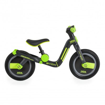 Bicicleta copii fara pedale Byox Harly Green 12 inch, de la 2 ani pana la 50 kg, scaun moale reglabil de la 33-38 cm,  anvelope din cauciuc plin, manere din cauciuc moale