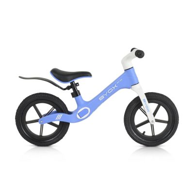 Bicicleta copii fara pedale Byox Next Step Blue 12 inch, cu stepper picioare lateral pliabil, pentru copiii cu varsta peste 2 ani si cu o greutate maxima de pana la 50 kg, scaun reglabil de la 35-41 cm