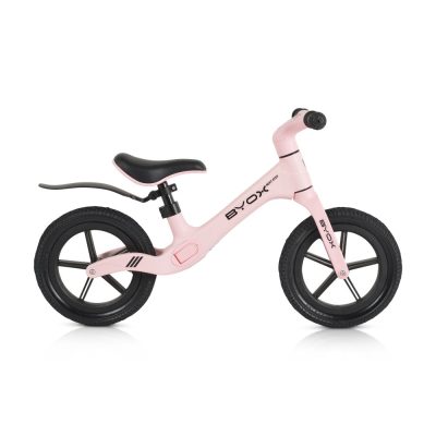 Bicicleta copii fara pedale Byox Next Step Pink 12 inch, cu stepper picioare lateral pliabil, pentru copiii cu varsta peste 2 ani si cu o greutate maxima de pana la 50 kg, scaun reglabil de la 35-41 cm