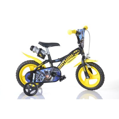 Bicicleta cu pedale, Dino Bikes, Batman, Cu roti ajutatoare, 12 inch, Pana la 40 kg, 3 ani+