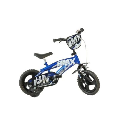 Bicicleta cu pedale, Dino Bikes, BMX, Cu roti ajutatoare, 12 inch, Pana la 105 cm, Blue
