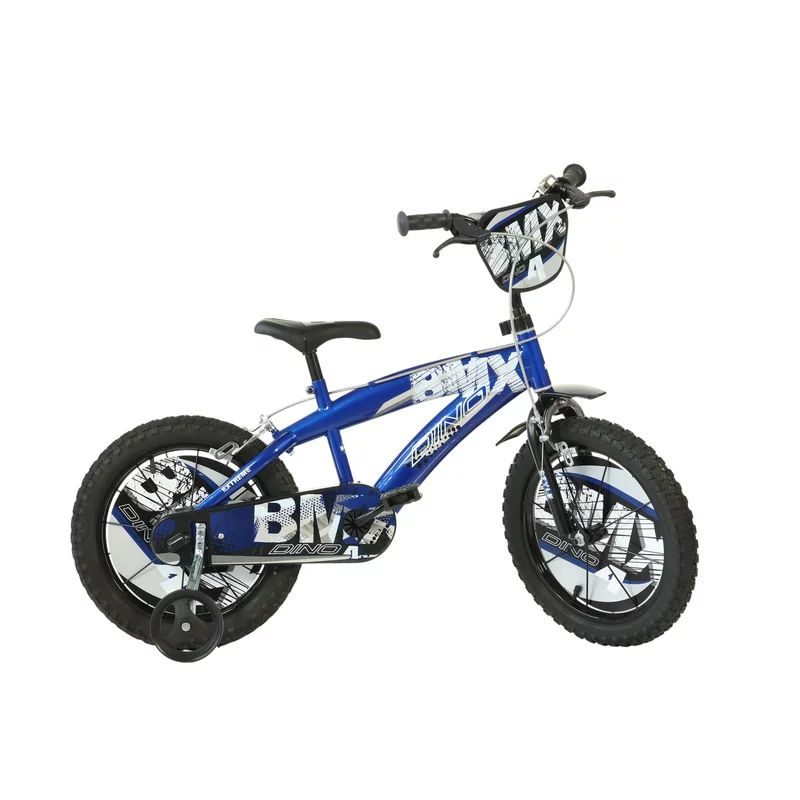 Bicicleta cu pedale, Dino Bikes, BMX, Cu roti ajutatoare, 14 inch, Pana la 115 cm, Blue