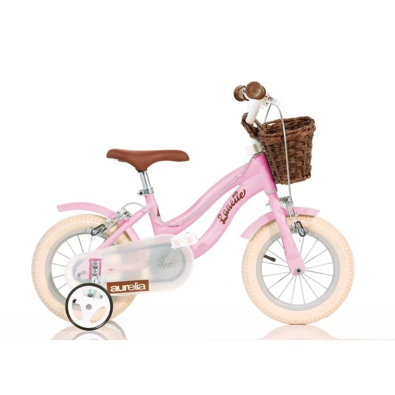 Bicicleta cu pedale, Dino Bikes, Retro, Cu roti ajutatoare, Cu cosulet frontal vintage, 12 inch, Pana la 115 cm, Pink