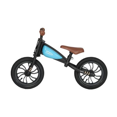 Bicicleta fara pedale QPlay Feduro Albastru Balance bike, roti 12 inch gonflabile, sa ajustabila din piele ecologica, varsta 3-6 ani