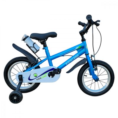 Bicicleta pentru copii KidsCare HappyBoy Albastra 12 inch cu roti ajutatoare, frane de mana, sticla inclusa, 2-4 ani