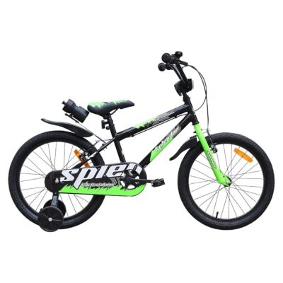 Bicicleta pentru copii Novokids SplendOr Boom PRO Edition Verde Cu bidon pentru apa, Roti 18 inch, Greutate admisa 50 kg, Cadru din otel, Roti ajutatoare detasabile, Ghidon reglabil pe inaltime