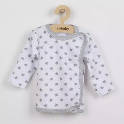 Bluza cu maneca lunga, New Baby, Cu capse, Marime 56, Din bumbac 100%, Classic II Grey with stars