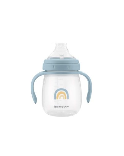 Cana cu cioc din silicon pentru copii Kikkaboo Stripy Friends Blue 240ml, manere practice, varsta recomandata 6 luni+