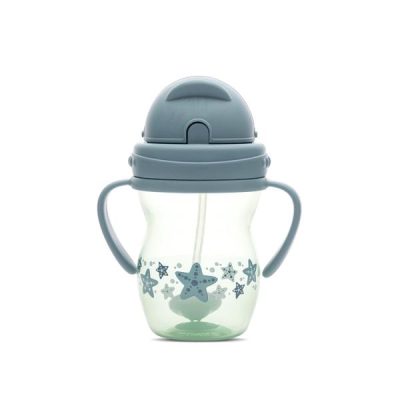 Cana cu manere si pai, anti-varsare, potrivita pentru calatorii, 12 luni+, 275 ml, Blue Green