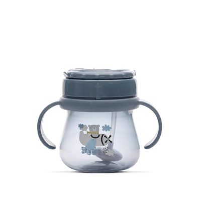 Cana cu toarte, sistem de baut din orice pozitie, cu pai flexibil, 12 luni+, 250 ml, My Friend, Cameo Blue