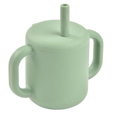 Cana de antrenament cu pai din silicon Beaba Sage Green 170 ml