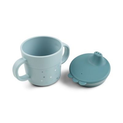 Cana de antrenament cu cioc Done by Deer Foodie Happy Dots blue 215 ml