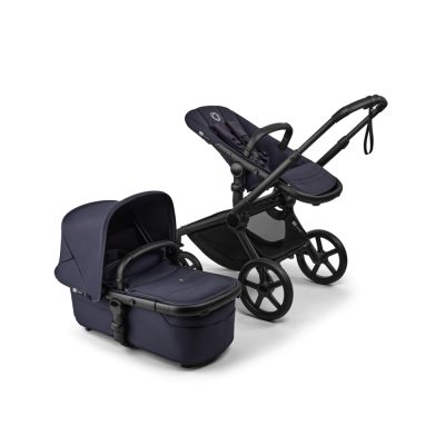 Carucior 2 in 1 Bugaboo Fox 5 Renew Black Deep Indigo cu maner reglabil, reversibil, suspensii, cadru din aluminiu