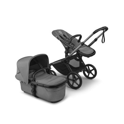 Carucior 2 in 1 Bugaboo Fox 5 Renew Graphite Moon Grey cu maner reglabil, reversibil, suspensii, cadru din aluminiu