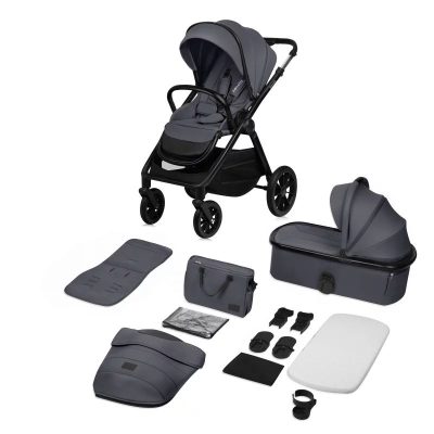 Carucior 2 in 1, Lionelo, Layla, Pana la 22 kg, Cadru aluminiu, Cu landou intarit si salteluta din spuma AirDots, Reversibil, Cu ventilatie 3D, Cu accesorii, EN1888-1, EN1888-2, EN1466, Gri