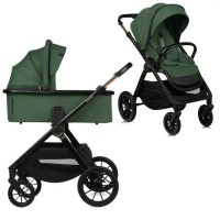 Carucior 2 in 1, Lionelo, Layla, Pana la 22 kg, Cadru aluminiu, Cu landou intarit si salteluta din spuma AirDots, Reversibil, Cu ventilatie 3D, Cu accesorii, EN1888-1, EN1888-2, EN1466, Verde