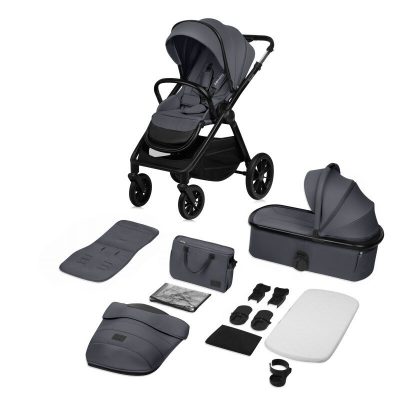 Carucior 2 in 1 Lionelo Layla , sarcina maxima 22 kg, cadru aluminiu, cu landou intarit si salteluta din spuma AirDots, reversibil, ventilatie 3D, accesorii, EN1888-1, gri