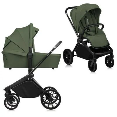 Carucior 2 in 1, Lionelo, Mika Plus, Cadru din aluminiu, Cu landou intarit si salteluta moale, Reversibil, Cu sistem de ventilatie 3D, Cu accesorii, Pana la 22 kg, Conform cu EN1888-1 EN1888-2, EN1466, Verde
