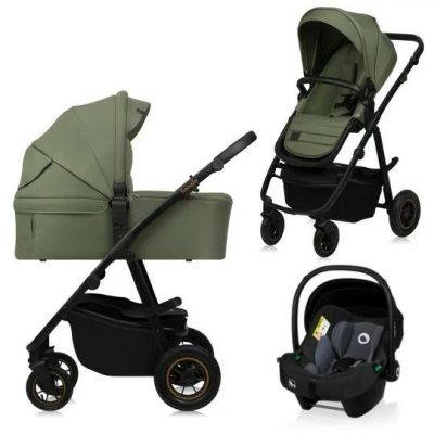 Carucior 3 in 1, Lionelo, Amber Plus, Cadru aluminiu, Cu landou intarit si salteluta moale, Cu scoica auto testata ADAC, Reversibil, Maner ajustabil, Cu accesorii, Cu ventilatie panoramica 3D, Pana la 22 kg, EN1888-1, EN1888-2, EN1466, ECE R129, Verde
