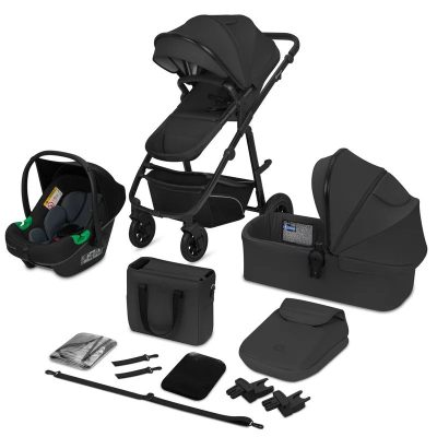 Carucior 3 in 1, Lionelo, Bianka, Transformabil, Cadru aluminiu, Cu landou si salteluta moale, Cu scoica auto, Cu multiple accesorii, Sustine 22 kg, 0 luni+, EN1466:2014+AC:2015, EN1888, Negru