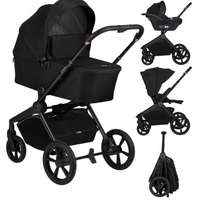 Carucior 3 in 1, Lionelo, Freya, Cu scoica ADAC, Landou si salteluta ventilate, Pliabil, Reglare spatar in 3 pozitii, Suport de picioare in 4 pozitii, Maner reglabil in 3 pozitii, Sustine 22 kg, Cu accesorii, 0 luni+, Negru