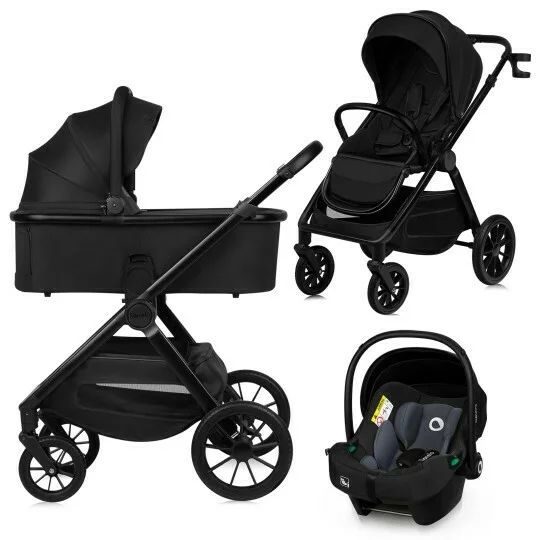 Carucior 3 in 1, Lionelo, Layla, Pana la 22 kg, Cadru aluminiu, Cu landou intarit si salteluta din spuma AirDots, Cu scoica auto testata ADAC, Reversibil, Cu ventilatie 3D, Cu accesorii, EN1888-1, EN1888-2, EN1466, Negru