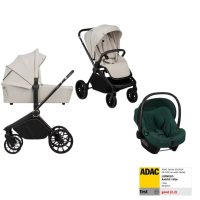 Carucior 3 in 1, Lionelo, Mika Plus, Cu scoica auto Verde testata ADAC, Reversibil, Cu sistem de ventilatie 3D, Cu accesorii, Pana la 22 kg, EN1888-1 EN1888-2 EN1466 ECE R129, Bej