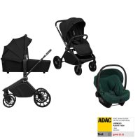 Carucior 3 in 1, Lionelo, Mika Plus, Cu scoica auto Verde testata ADAC, Reversibil, Cu sistem de ventilatie 3D, Cu accesorii, Pana la 22 kg, EN1888-1 EN1888-2 EN1466 ECE R129, Negru