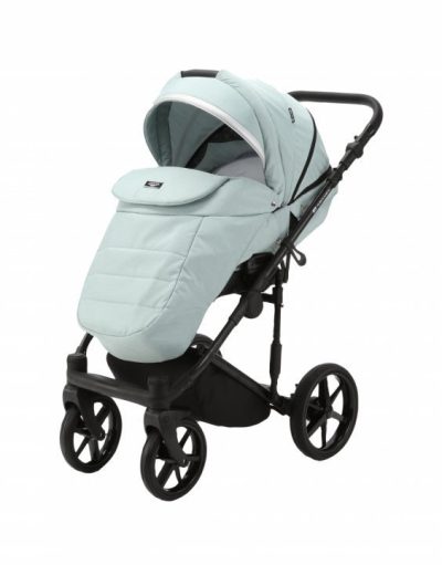 Carucior 3 in 1 pentru copii Adamex Rimini Alu Lux Collection Linen  EcoLeather RY104 Mineral Green cu suspensii, maner reglabil, suport reglabil pentru picioare, accesorii incluse