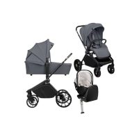 Carucior 4 in 1, Lionelo, Mika Plus, Cu scoica auto Moxie Bej cu baza rotativa 360, Reversibil, Cu sistem de ventilatie 3D, Cu accesorii, Pana la 22 kg, EN1888-1 EN1888-2 EN1466 ECE R129, Gri