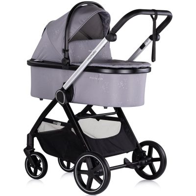 Carucior Chipolino Marbella 3 in 1 cloud grey cu spatar reglabil, suspensii,  maner ajustabil, bara detasabila, suport picioare reglabil
