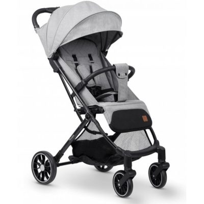 Carucior cu pliere compacta pentru copii cu suspensii,spatar reglabil,bara de protectie detasabila,capotina cu protectie UV,husa de transport,husa picioare si husa ploaie,dimensiuni compatibile avion Nukido Paseo Gri deschis