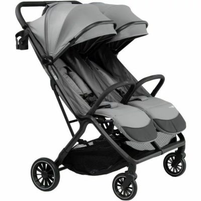 Carucior gemeni, FreeON, Twin Plus, De la nastere pana la 22 Kg, Cadru din aluminiu, Cu accesorii, Conform cu standardul european EN 1888-1:2018, Gri