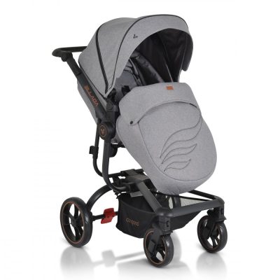 Carucior modular 2 in 1 Cangaroo Ellada Grey cu landou intarit,sezut reversibil,maner parental reglabil,spatar reglabil cu pozitie somn,huse pentru picioare si geanta accesorii incluse