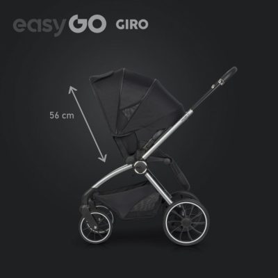 Carucior pentru copii 2 in 1 Easy Go Giro, pana la 22 kg, cu landou 80 cm, Maner telescopic, copertina XXL, pliere tip pendul, cadru ultra-usor din aluminiu, accesorii incluse, Ebony Black