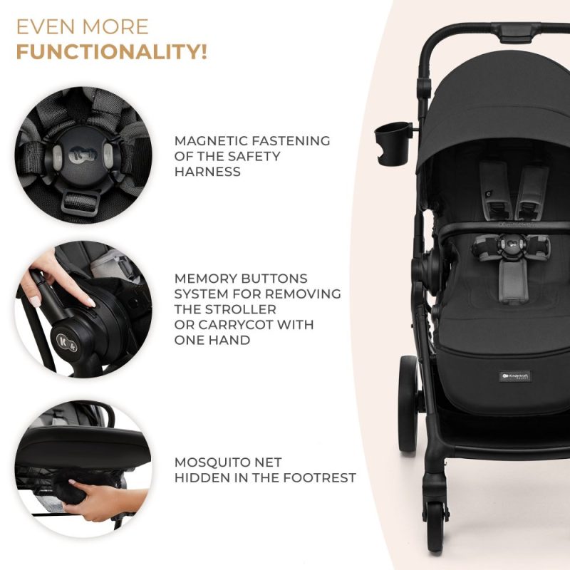 Carucior pentru copii 3 in 1 Kinderkraft Yoxi Moonlight Grey 0-22 kg, cadru din aluminiu, accesorii incluse