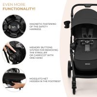 Carucior pentru copii 3 in 1 Kinderkraft Yoxi Moonlight Grey 0-22 kg, cadru din aluminiu, accesorii incluse