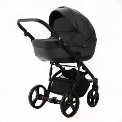 Carucior pentru copii, Adamex, 2 in 1, Lanti PS35, Pliabil, landou cu salteluta, copertina reglabila, roti frontale pivotante, cu dubla suspensie si husa de ploaie inclusa, Linen  EcoLeather, Dark Gray