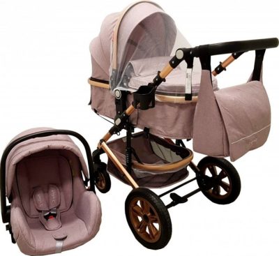 Carucior pentru copii Baby Care Pro 530 Gri 3 in 1 Transformabil, Cadru Aluminiu, Amortizoare, Roti din cauciuc, Spatar reglabil 3 trepte, Plasa insecte, Geanta