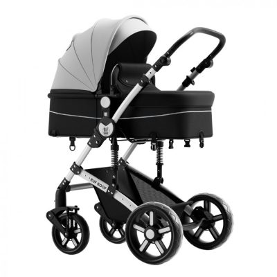 Carucior pentru copii Buf Boof A1 Deluxe Black White 2 in 1 reversibil 0-36 luni, cadru din aluminiu, amortizoare, accesorii incluse