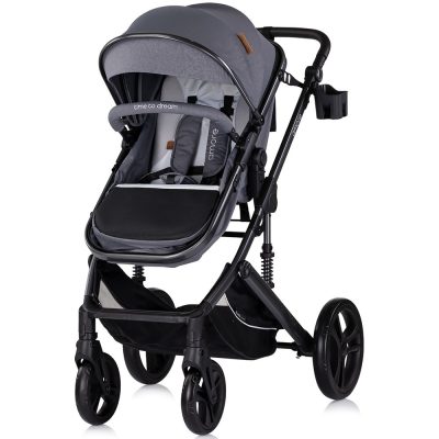 Carucior pentru copii Chipolino Amore Cloud Grey 2 in 1 cu sezut reversibil, maner reglabil, suspensii, husa de picioare, gentuta, suport pahar, greutate admisa 22 kg