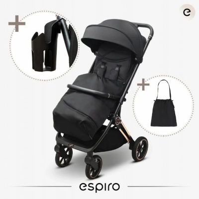 Carucior pentru copii Espiro Flame Green 0-22 kg pliabil, cu suspensii, spatar reglabil, geanta, husa pentru picioare si suport pentru pahar