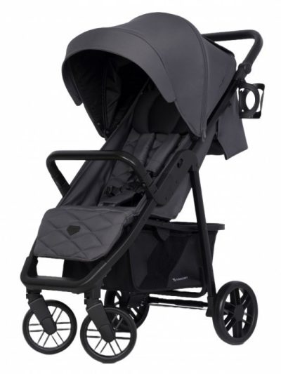 Carucior pentru copii Euro-Cart Flex omologat pana la 22 kg, Iron Black Edition cu cadru de aluminiu, roti cu suspensii, echipat cu husa de picioruse groasa, pelerina de ploaie si suport pentru biberon