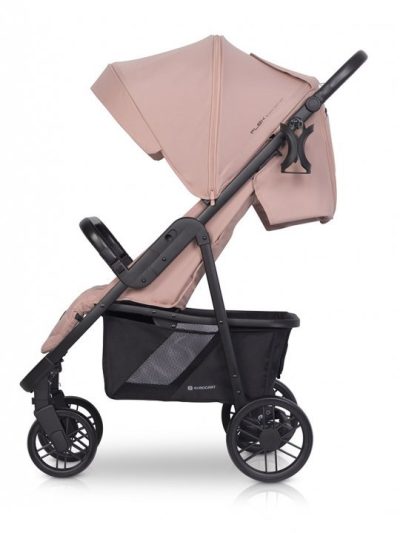 Carucior pentru copii, Euro-Cart Flex omologat pana la 22 kg, Langust Black Edition, cu cadru de aluminiu, roti cu suspensii, echipat cu husa de picioruse groasa, pelerina de ploaie si suport pentru biberon