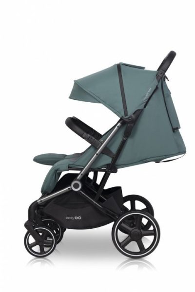 Carucior pentru copii gemeni, EasyGo Echo 2 in 1, omologat EN1888, Pliabil, cu Landouri textile, copertine independente reglabile si detasabile, suspensii, spatar reglabil, cu 2 huse de picioruse incluse, Sage Green