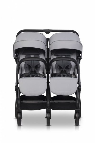 Carucior pentru copii gemeni, EasyGo Echo 2 in 1, omologat EN1888, Pliabil, cu Landouri textile, copertine independente reglabile si detasabile, suspensii, spatar reglabil, cu 2 huse de picioruse incluse, Cloud Gray