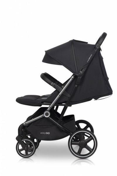 Carucior pentru copii gemeni, EasyGo Echo 2 in 1, omologat EN1888, Pliabil, cu Landouri textile, copertine independente reglabile si detasabile, suspensii, spatar reglabil, cu 2 huse de picioruse incluse, Ebony Black