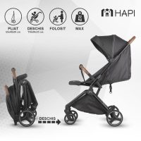 Carucior pentru copii Hapi Marlin Shadow Black ultrapliabil cu pliere automata, copertina cu protectie UV, spatar reglabil, pozitie verticala dupa pliere, certificat pana la 22 kg